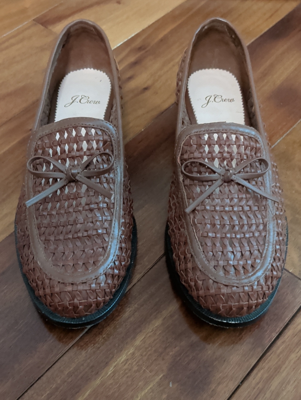 JCrew Bow Woven Leather Loafers - Brown